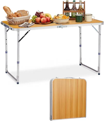 Miniatura 11 de Outvita Mesa de camping plegable portátil de 6 pies, mesa de altura ajustable impermeable para exteriores, mesa plegable de maleta ligera de Plateado