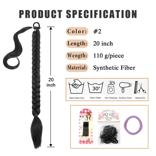 Miniatura 5 de Mebeli Extensiones de cola de caballo trenzadas, extensiones trenzadas, extensiones de cola de caballo largas trenzadas, extensiones de cola de #2