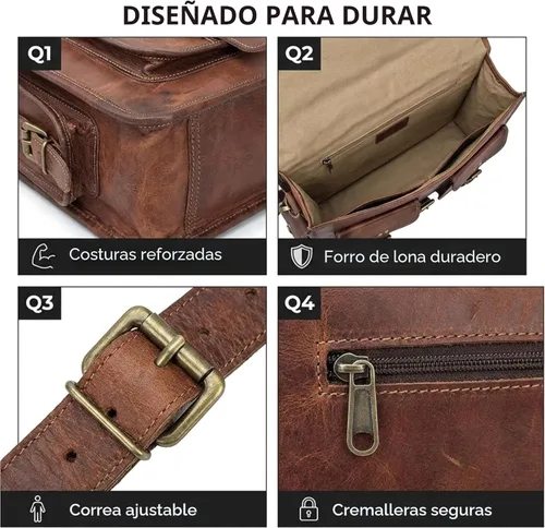 Miniatura 5 de cuero Bolsa de mensajero de cuero para hombre, 18 pulgadas, bandolera para computadora portátil, bolsa de hombro de cuero hecha a mano para hombres