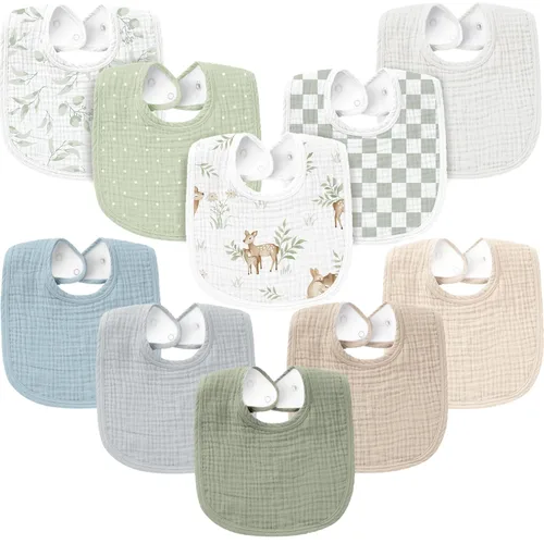 Miniatura 16 de Konssy - Paquete de 10 baberos de muselina para bebé, baberos de bandana de algodón suave para babeo y dentición, colores sólidos unisex para niños