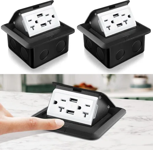 Miniatura 7 de Hoolerry Kit de 1 caja de cubierta de toma de corriente eléctrica de piso desplegable con cargador USB de 4.8 A, 20 amperios, impermeable