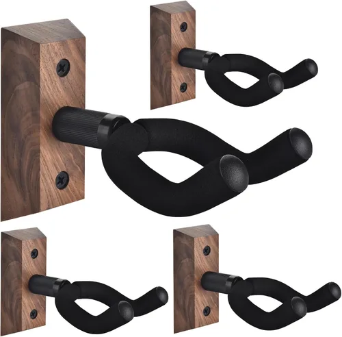 DOMMI Soporte de pared para guitarra 4 unidades, Soporte de guitarra con gancho giratorio suave para guitarras de todos los tamaños, Soporte de