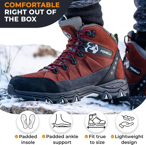 Miniatura 2 de Foxelli Botas de senderismo para hombre, botas de senderismo impermeables de gamuza para hombre, transpirables, cómodas y ligeras