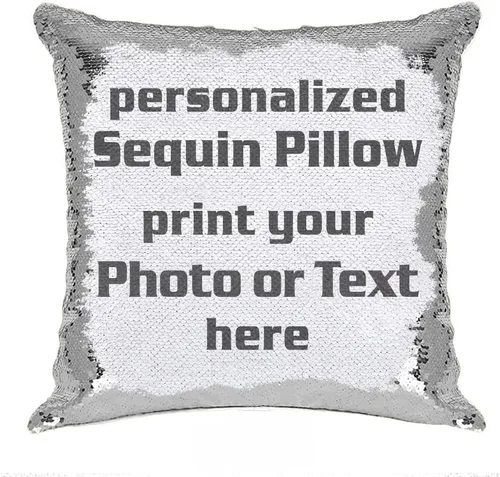 Miniatura 12 de Funda de almohada con lentejuelas para fotos/texto, imagen oculta, regalo personalizado único para amigos, familia, mascotas, lentejuelas negras