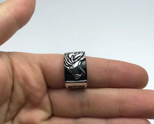 Miniatura 8 de Anillo de plata de ley 925K con motivo de león y piedra de ónix para hombre, Plata