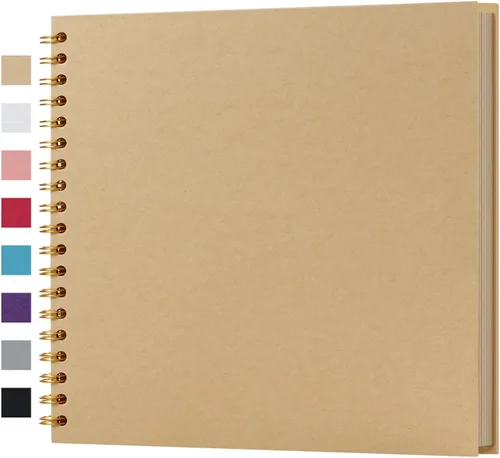 Miniatura 31 de potricher Álbum de scrapbook DIY de 10 x 10 pulgadas, 80 páginas de papel kraft grueso negro en blanco, libro de recuerdos para bodas y aniversarios