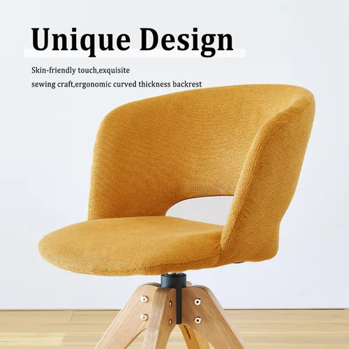 Miniatura 4 de GrandNoor Silla giratoria moderna de mediados de siglo con patas de madera maciza, silla de escritorio de oficina en casa, sin ruedas, silla