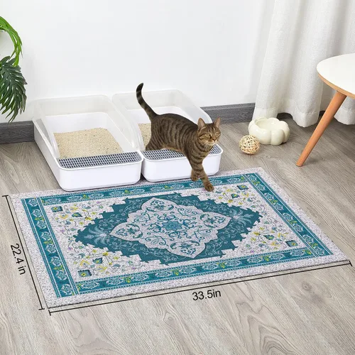 Miniatura 2 de Glittme Alfombrilla de Arena para Gatos con Base Antideslizante, Alfombrilla de Caja de Arena Impermeable que Atrapa la Arena, Fácil de Limpiar