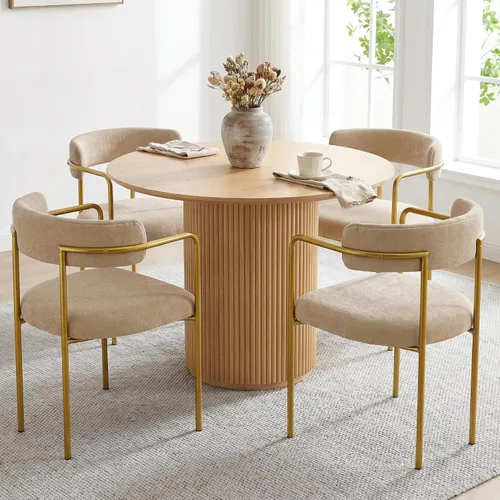 Miniatura 12 de Boucle - Juego de 4 sillas de comedor con brazos, modernas sillas de comedor tapizadas de mediados de siglo para cocina y comedor, respaldo curvo