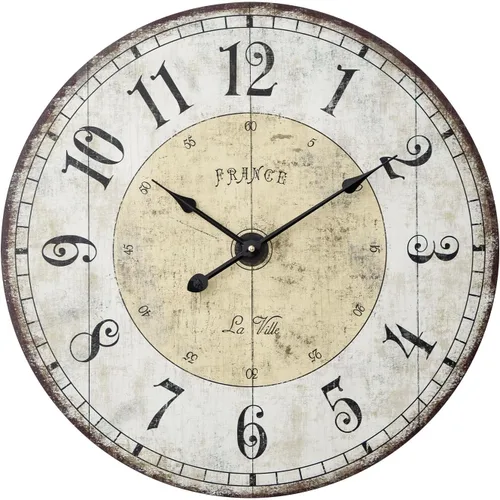Miniatura 10 de Reloj de pared grande de granja, reloj de pared de madera rústica de 24 pulgadas decorativo con círculo de metal y números grabados, funciona