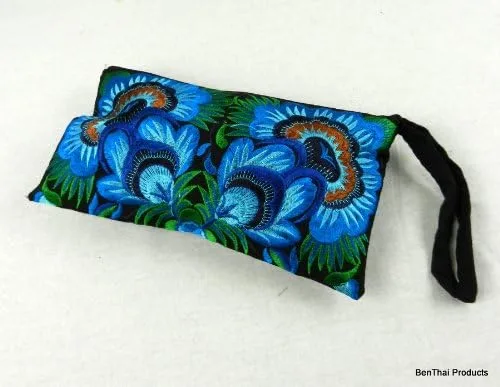 Miniatura 2 de BTP HMONG - Bolso de mano con bordado étnico, estilo hippie Boho Hobo azul floral grande HMW1