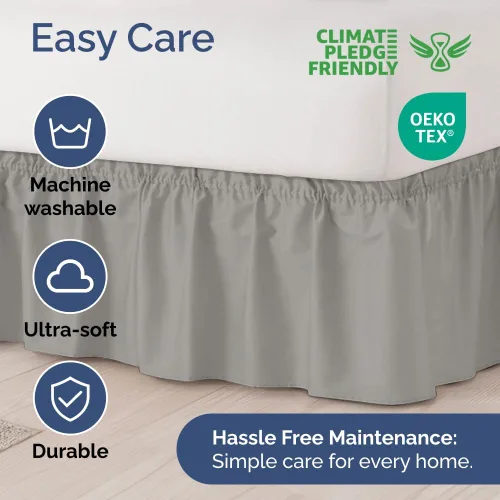 Miniatura 6 de Falda de cama envolvente con volantes, color gris claro, para camas de tamaño matrimonial con altura de 38 cm CGK Linens - Falda de cama plisada