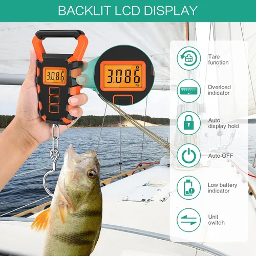 Miniatura 2 de ORIA Báscula digital de pesca con regla, báscula de gancho colgante postal de pesca, báscula de equipaje de 110 libras 110.2 lbs con cinta métrica