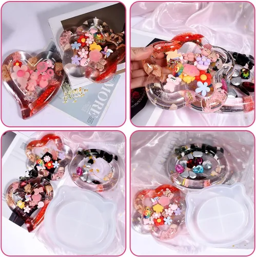 Miniatura 2 de 3 moldes de bandeja de resina, posavasos de silicona con forma de corazón para resina epoxi, forma de gato/flor para fundición de resina, bricolaje