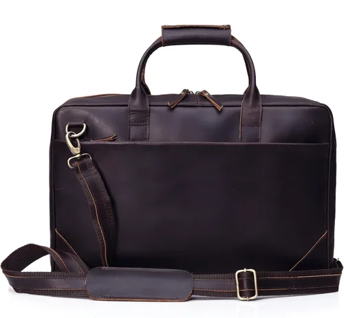 Maletín delgado de cuero de grano completo para hombre, bolso de mensajero para computadora portátil, color marrón, vintage, trabajo, trabajo, bolsa