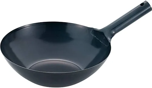 Summit Kougyou - Sartén para freír, negro, 10.6 pulgadas (10.6 in), olla plana de Pekín, fuego de gas, para uso de inducción, fondo grueso,
