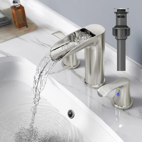 SINGSUO Grifos de baño para fregadero de 3 agujeros, grifo de baño de cascada de 8 pulgadas con boquilla giratoria de 360 grados, grifo generalizado