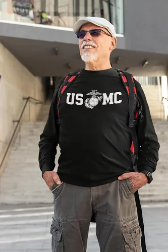 Miniatura 9 de Lucky Ride Marine Corps Bull Dog Front and Back USMC - Camiseta de manga larga para hombre