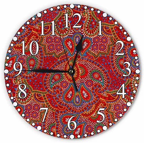 Reloj de Pared Bohemio con Textura Paisley de 10 Pulgadas Operado por Batería Vector Color Rojo Brillante Reloj Silencioso Sin Tictac Relojes