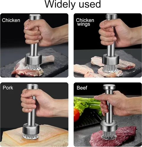 Miniatura 7 de Herramienta ablandadora de carne de acero inoxidable, 21 agujas afiladas, perforaciones de carne, filete ablandador, carne de res, pollo, cerdo
