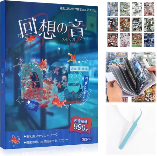 Tmtains 990 calcomanías japonesas para álbum de recortes Heisei retro cómics estilo kawaii coreano calcomanías para diario estético japonés Ab-azul
