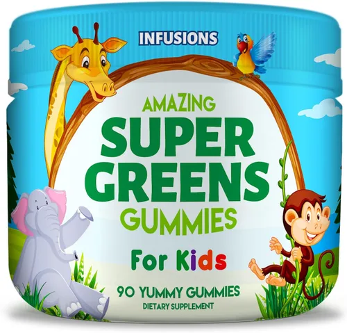 Infusions - Gomitas súper verdes para niños, 90 unidades, superalimento, suaves y deliciosas, 8 potentes mezclas, aptas para veganos, sin gluten y