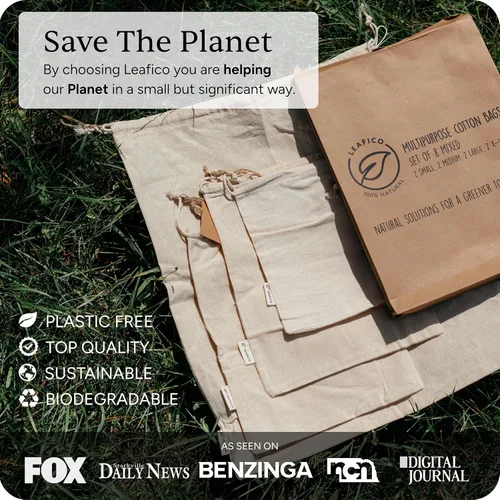 Miniatura 6 de LEAFICO Bolsas de almacenamiento de algodón, tamaño XL, 14 x 17 pulgadas (paquete de 6), bolsas de muselina reutilizables con cordones, bolsas