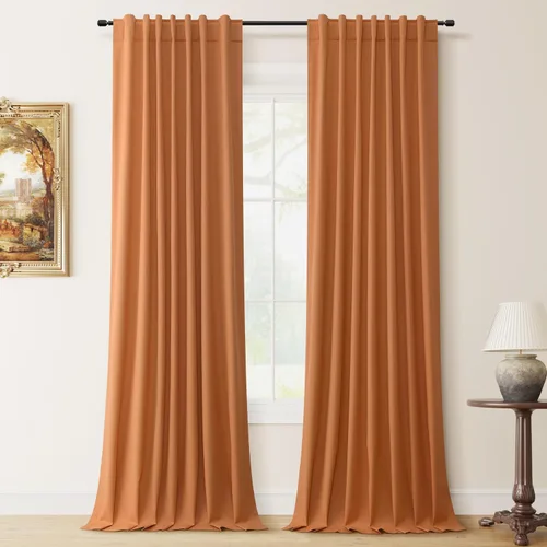 Miniatura 11 de Hokibero Cortinas de lino 100% opacas de 102 pulgadas de largo, juego de 2 paneles para oscurecer la habitación, lino térmico texturizado