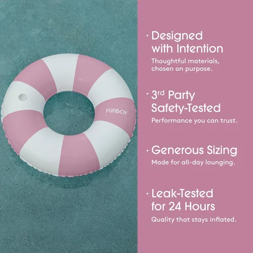 Miniatura 4 de FUNBOY Giant Vintage Stripe Inflatable Tube Pool Float with Cup Holder 48" Large Pool Float for Adults Inner Tube Swimming Pool Toys Swim Rings Pool