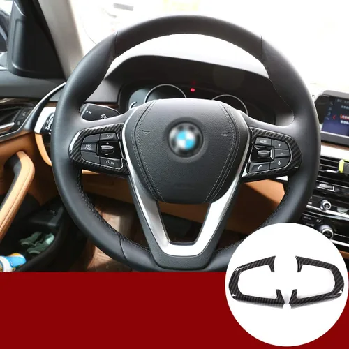 YIWANG carbono Fibra estilo coche volante botón marco etiqueta 2 unids para BMW 5 serie G30 528li 530li 2017 2018 2019 auto Accesorios