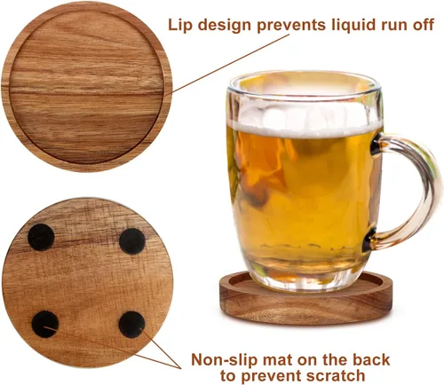 Miniatura 4 de 4 posavasos de madera de granja con soporte, lindo juego de posavasos de madera para bebidas al aire libre, decoración del hogar, decoración de mesa