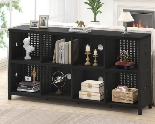 Miniatura 3 de LVB Estantería Horizontal Negra, Organizador de Almacenamiento Moderno en Cubos Estantería, Estante Industrial Ancho Largo de Madera Metal