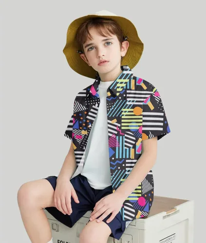 Miniatura 2 de Enlifety 2-10T Camisa hawaiana para niños y niñas, de manga corta, con botones, blusa casual de verano hawaiano