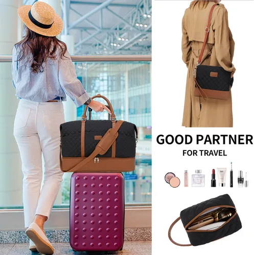 Miniatura 8 de Bolsas de fin de semana para mujer con bolsas de artículos de tocador, bolsas grandes para pasar la noche, bolsa de viaje de mano en el hombro