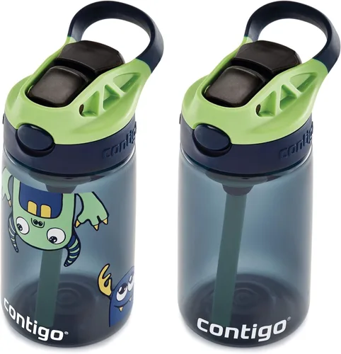Miniatura 5 de Contigo Aubrey Botella de Agua Limpiable para Niños con Pajita de Silicona y Tapa a Prueba de Derrames Arándano y Monstruos 14 Onzas Paquete de 2