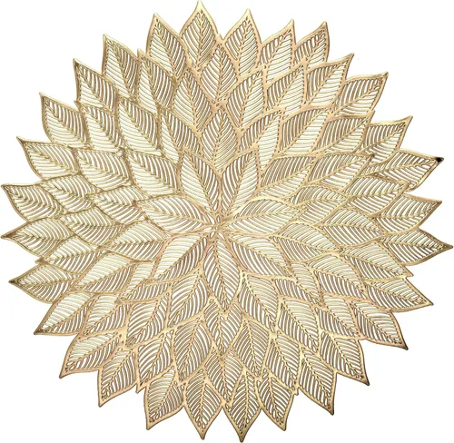 Paquete de 10 manteles individuales metálicos de vinilo prensado/mantel individual decorativo de boda (Dhalia-dorado mate)