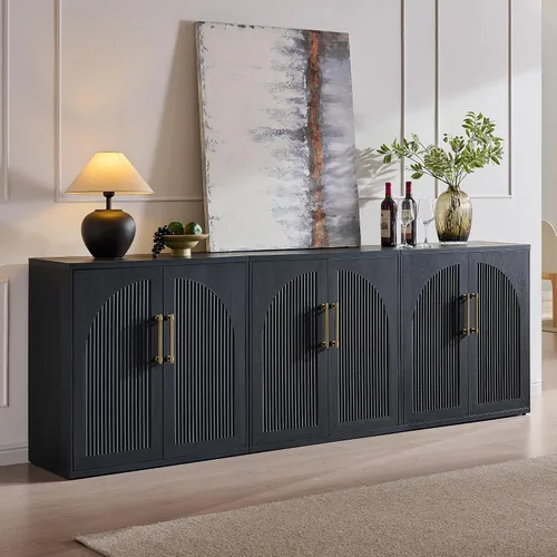 Miniatura 16 de ACCOHOHO Aparador de puerta arqueada, gabinete de buffet, gabinete de acento con estante ajustable, gabinete modular de madera para comedor, sala