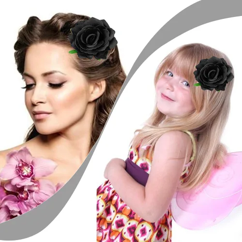 Miniatura 5 de Ahoney 6 pinzas para el cabello de flores negras para mujeres y niñas, accesorios para el cabello negro, flores florales, pinzas de cocodrilo, Beige
