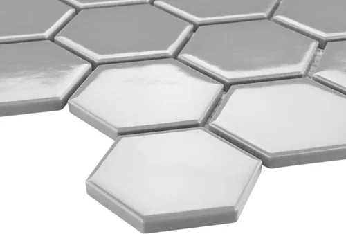 Miniatura 4 de Merola Tile Metro - Azulejo hexagonal de 2 pulgadas, color gris claro brillante, 11-1/8 pulgadas x 12-5/8 pulgadas, azulejos de porcelana para piso