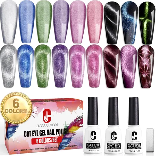 Miniatura 10 de Clara Colors Esmalte de uñas magnético – Kit de esmalte de gel de ojo de gato de 20 colores, esmalte de uñas holográfico con purpurina de ojo
