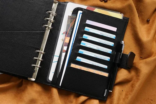 Miniatura 4 de Moterm A5 Luxe Rings Planner - Organizador de carpeta de cuero genuino (Pebble-Negro, argolla de 1.18 pulgadas (30 mm))