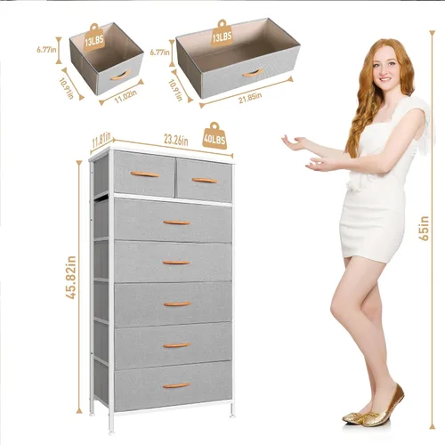 Miniatura 3 de Mifuro - Cómoda alta para dormitorio, torre organizadora de almacenamiento vertical con 7 cajones, cómoda con contenedores de tela, marco de acero