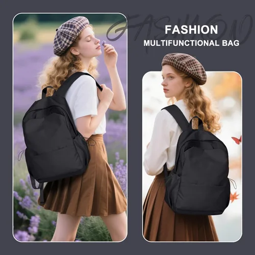 Miniatura 2 de Mochila Escolar Mochila de Día Casual Negra Bolso para Libros, A-Negro, Grande