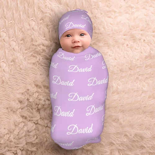 Miniatura 3 de Manta de bebé personalizada y sombrero con nombre – Mantas coloridas para bebés, manta suave personalizada para recién nacidos, regalos