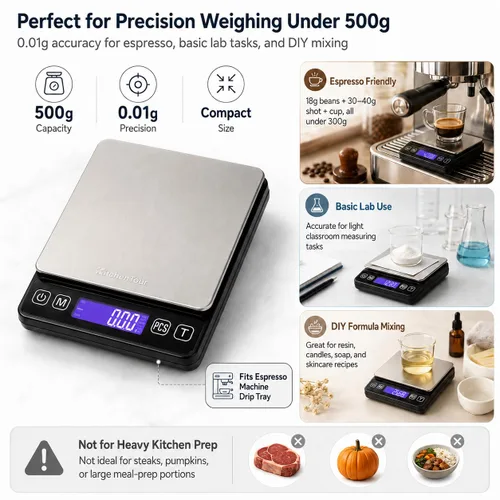 Miniatura 5 de K KitchenTour - Báscula digital de cocina - 500g/0.01g Balanza de alta precisión multifunción para alimentos, carne, joyas, laboratorio, quilates