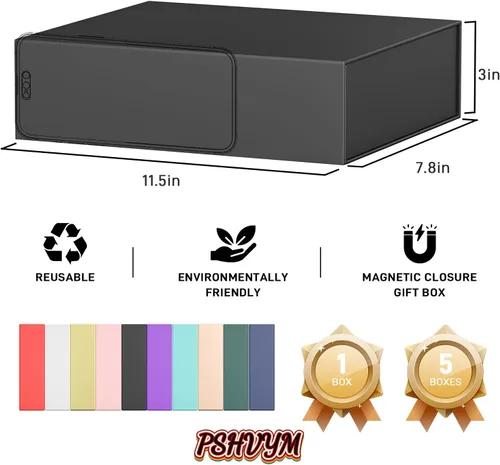 Miniatura 2 de PSHVYM Cajas de regalo con tapas, 11.5 x 7.8 x 3 pulgadas, caja de regalo negra para regalos, cierre magnético para camisetas, guantes, bufandas