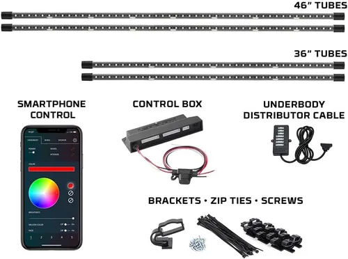 Miniatura 2 de LEDGlow, 4 unidades. Kit de iluminación LED para carrocería de autos, millones de colores SMD, con control para celular mediante Bluetooth