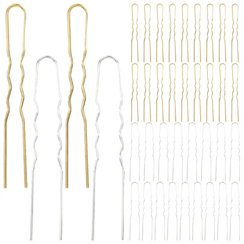 Lawie Paquete de 40 horquillas de metal dorado plateado de 3 pulgadas en forma de U, alambre de hierro de aleación, horquillas largas, horquillas