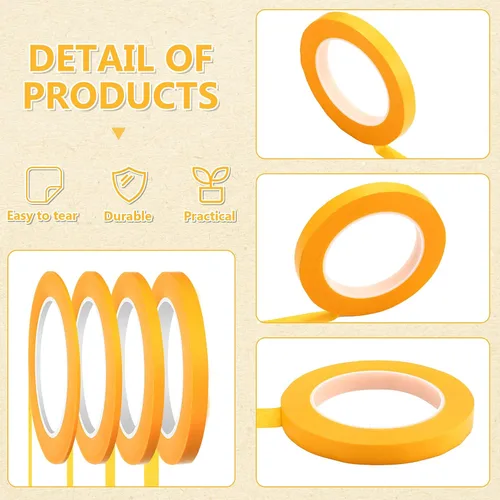 Miniatura 5 de Epakh 4 rollos de cinta para rayas finas, cinta de enmascarar de 1/16, 1/8, 1/4 y 1/2 pulgadas de ancho, para pintores automotrices DIY arte