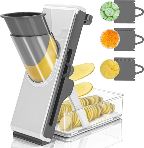 Miniatura 13 de Eletronova Cortadora de mandolina segura para cocina, cortador de verduras para cocina Verde oscuro claro